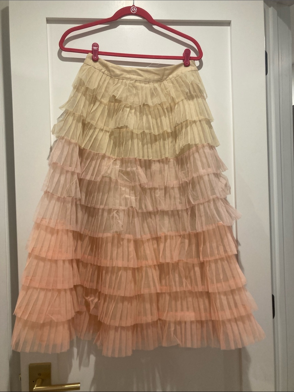 Chicwish Pleated Ruffled Midi Skirt in Cream and Peach Ombre